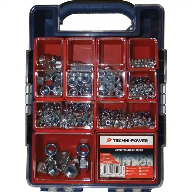 Ecrous freins hexagonaux zingue 8.8 diametre 3 a 16mm coffret 920 pieces techni-power Prix Bas