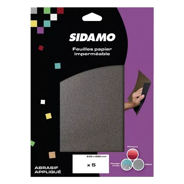 Papier abrasif impermeable 230x280 mm grain 320 blister de 5 feuilles sidamo Remise