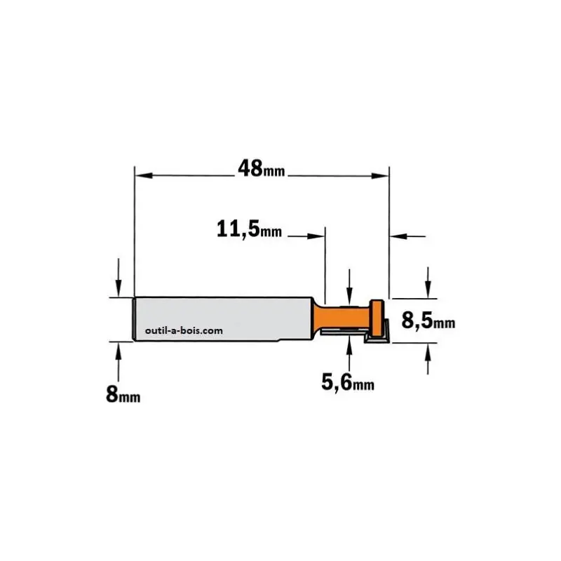 Commander Vite Fraise CMT pour Rainure en T - diamètre 8,5 mm (M5) - queue de 8 mm