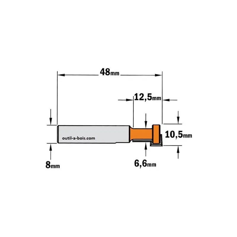 Fraise CMT pour Rainure en T - diamètre 10,5 mm (M6) - queue de 8 mm Remise