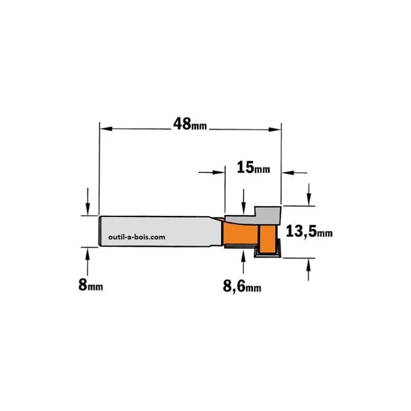 Populaire Fraise CMT pour Rainure en T - diamètre 13,5 mm (M8) - queue de 8 mm