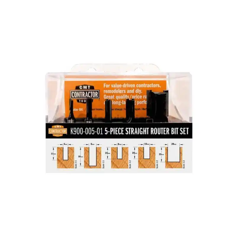 Coffret de 5 Fraises a Defoncer Carbure queue de 8mm, CMT Contractor Offre Limitée
