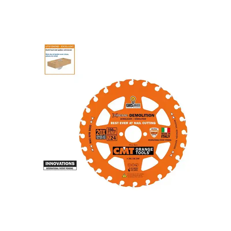 Authentique Lame circulaire carbure DEMOLITION - Ø190 x 30mm - 24 Dents