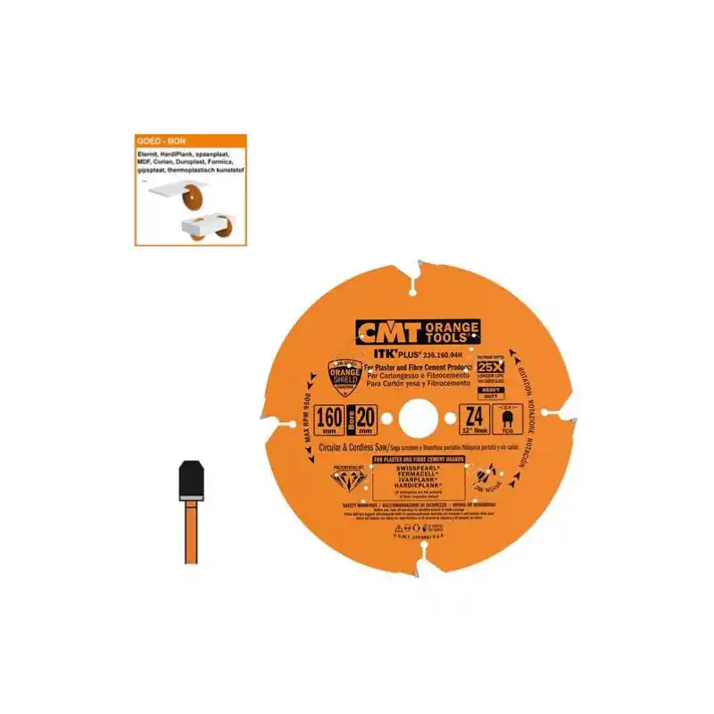 Expédié Aujourd'hui Lame circulaire diamant pour MATERIAUX COMPOSITES - Diamètre 160mm - Alésage 20mm - 4 dents - CMT Orange tools