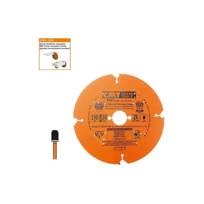 Lame circulaire diamant pour MATERIAUX COMPOSITES - Diamètre 190mm - Alésage 30mm - 4 dents - CMT Orange tools Produit De Marque