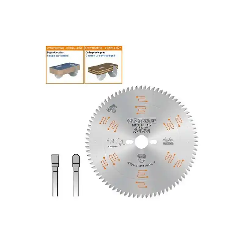 Lame circulaire XTREME CMT pour mélaminé - Ø 250 x 30 mm - 80 dents négatives - Ep 3,2/2,2 Nouvel Arrivage
