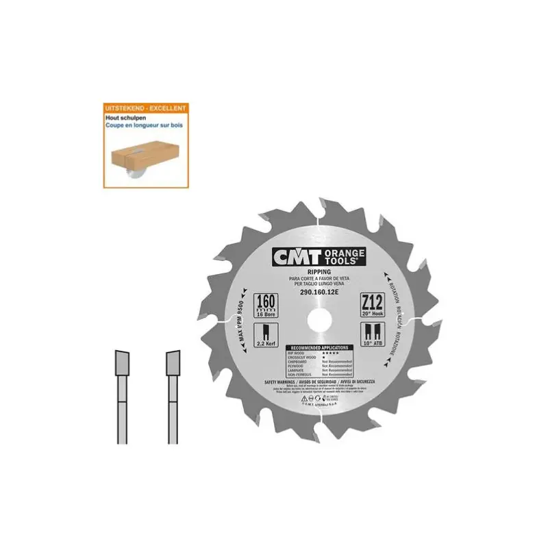 Lame circulaire CMT - Ø 160 x 16mm - 12 dents - Ep 2,2/1,6 Expédié Aujourd'hui