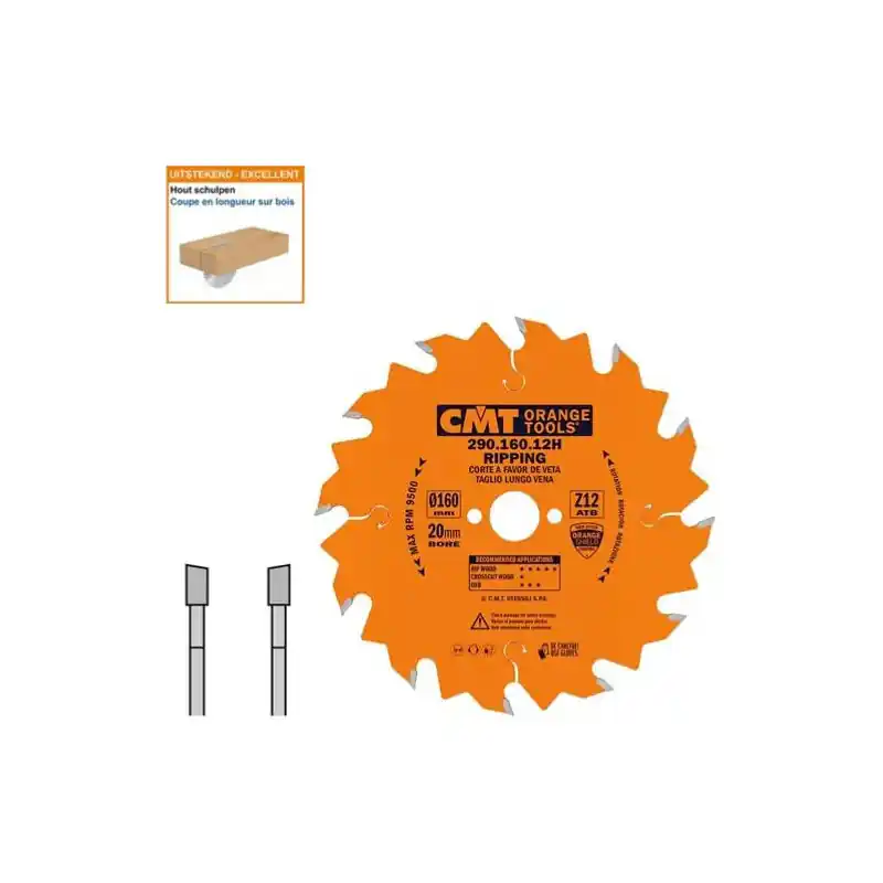 Lame circulaire CMT coupes en longueur - Ø 160 x 20mm - 12 dents - Ep 2,2/1,6 Réduction