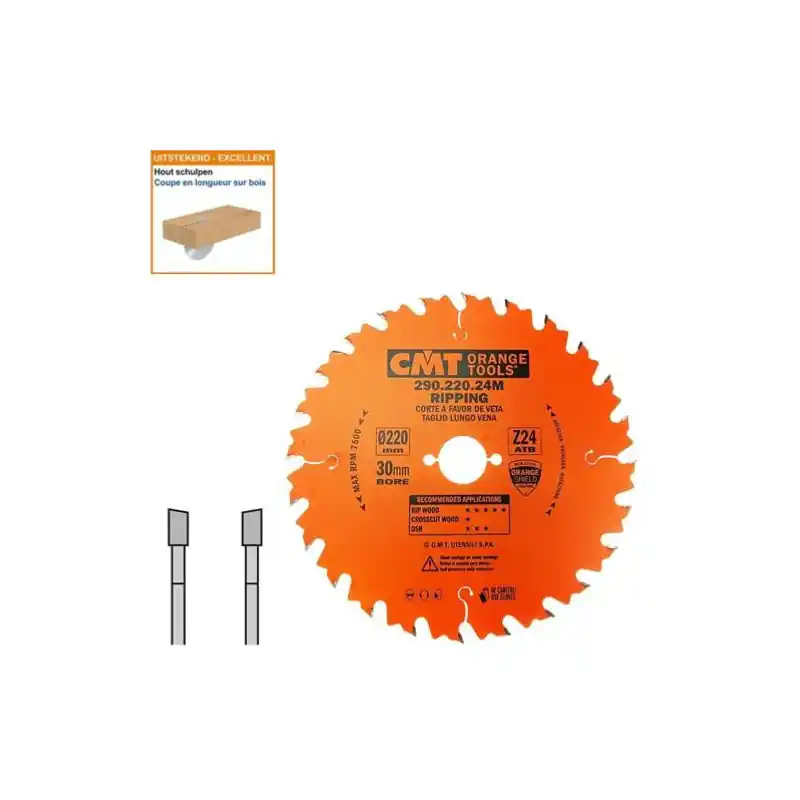 Remise Lame circulaire CMT coupes en longueur - Ø 220 x 30mm - 24 dents - Ep 2,8/1,8