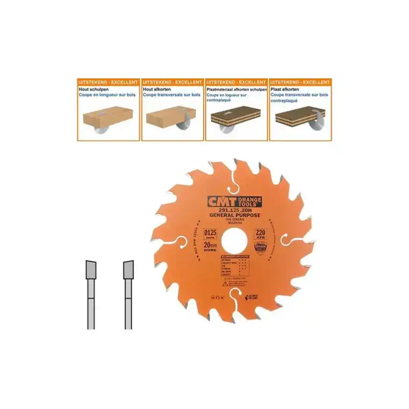 Promotion Lame circulaire CMT - Ø 125 x 20mm - 20 dents - Ep 2,4/1,4