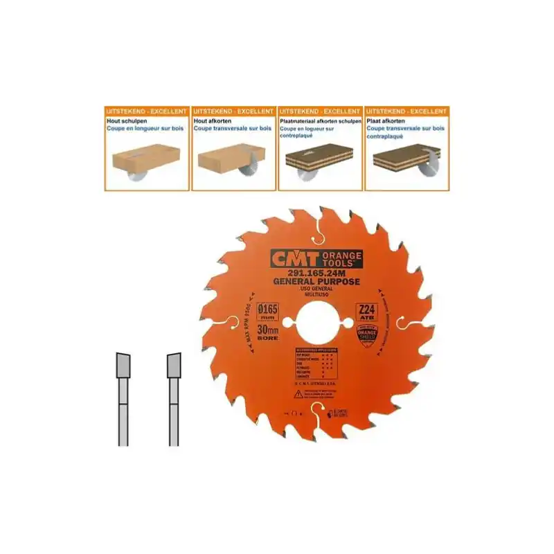Lame circulaire CMT - Ø 165 x 30mm - 24 dents - Ep 2,6/1,6 - 291.165.24M Nouveauté