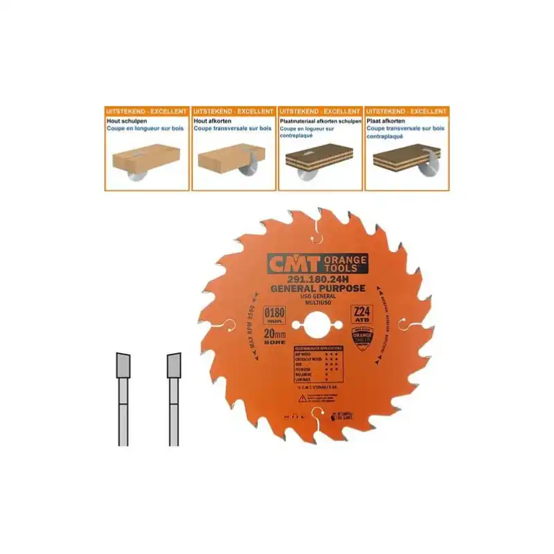 Offre Spéciale Lame circulaire CMT - Ø 180 x 20mm - 24 dents - Ep 2,6/1,6 - 291.180.24H