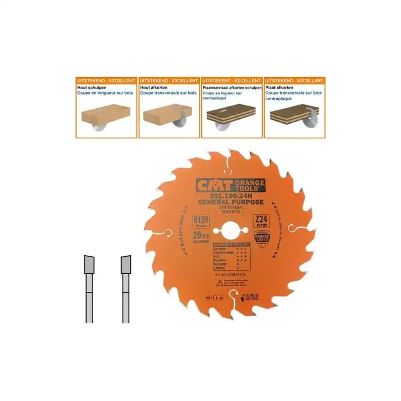 Réduction Lame circulaire CMT - Ø 190 x 20mm - 24 dents - Ep 2,6/1,6 - 291.190.24H