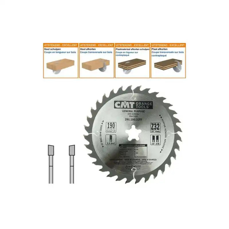 Nouvel Arrivage Lame circulaire CMT portatives - Ø 190mm - Fastfix - 32 dents - Ep 2,6/1,6 - 291.190.32FF