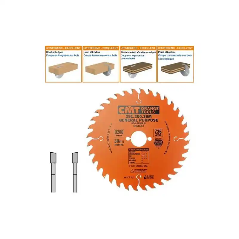 Lame circulaire CMT - Ø 200 x 30mm - 36 dents - Ep 2,8/1,8 - 291.200.36M Jusqu'à Épuisement Des Stocks