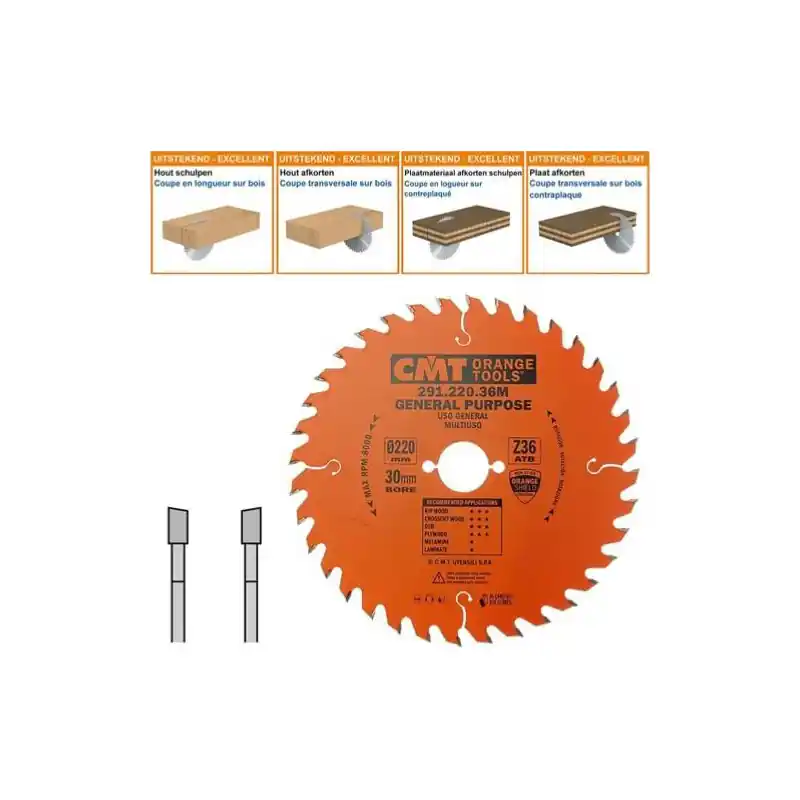 Lame circulaire CMT - Ø 220 x 30mm - 36 dents - Ep 2,8/1,8 - 291.220.36M Nouveauté