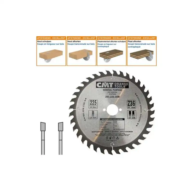 Lame circulaire CMT - Ø 225 x 30mm - 36 dents - Ep 2,8/1,8 - 291.225.36M Acheter Direct