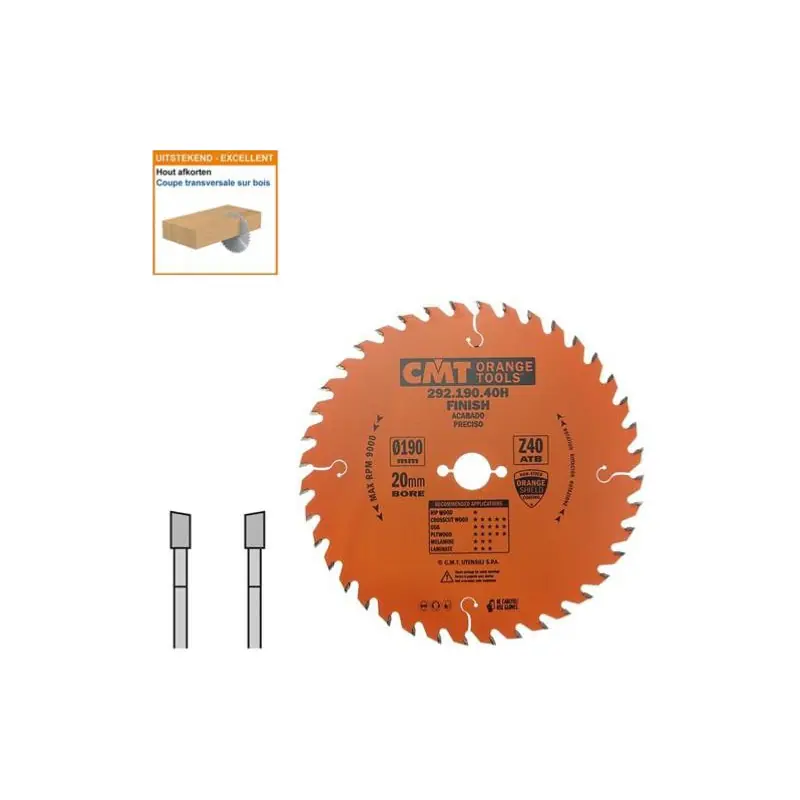 Nouveauté Lame circulaire CMT - Ø 190 x 20mm - 40 dents - Ep 2,6/1,6 - 292.190.40H