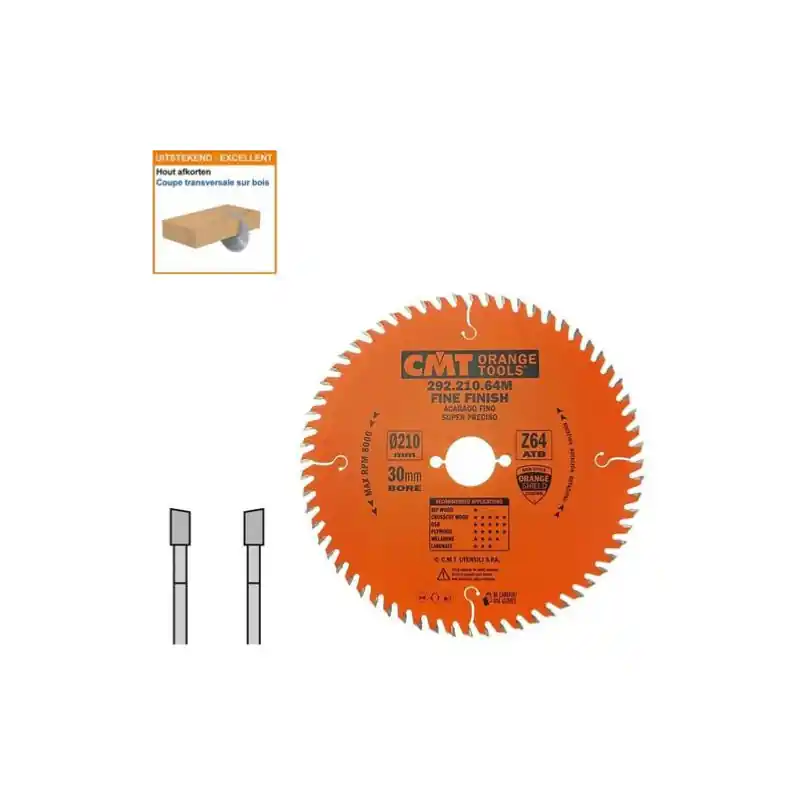 Lame circulaire CMT coupes transversales - Ø 210 x 30mm - 64 dents - Ep 2,8/1,8 - 292.210.64M Petit Prix