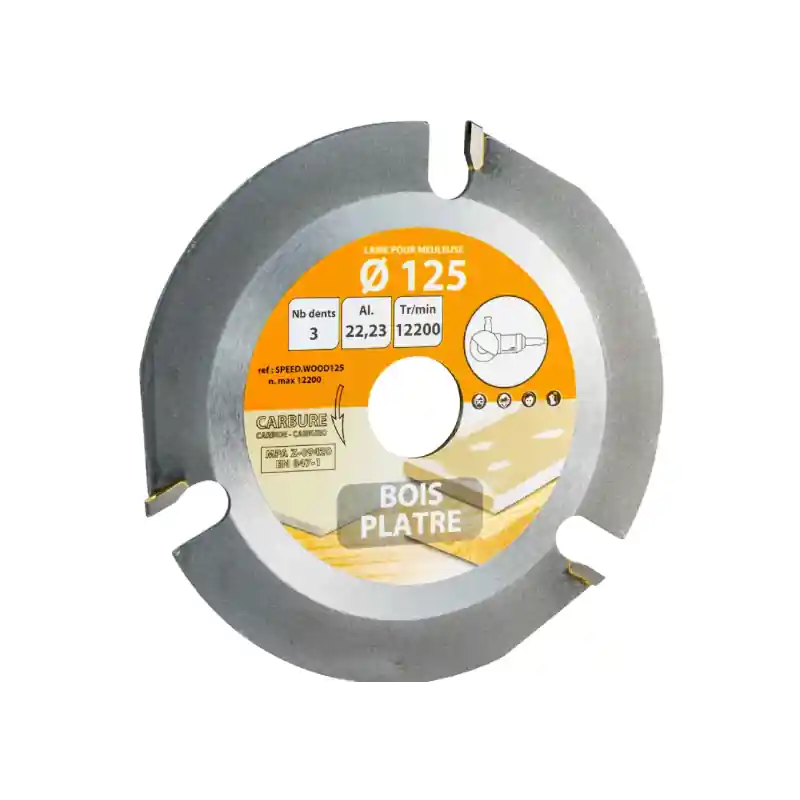 Disques à tronçonner carbure BOIS Ø 125 x 22.2 x 3,8 mm Certifié