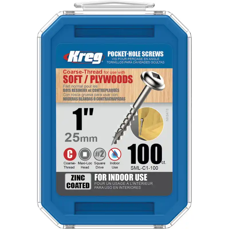 Vis trous de poche Kreg 25mm - Zinc / Maxi-Loc - Filetage épai - 100pcs Réduction