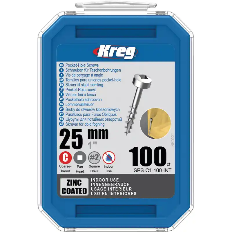 Quantité Limitée Vis trous de poche Kreg 25mm - Zinc / Pan-Head - Filetage épai - 100pcs