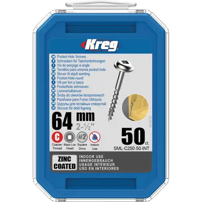Satisfait Ou Remboursé Vis trous de poche Kreg 64mm - Zinc / Maxi-Loc - Filetage épai - 50pcs