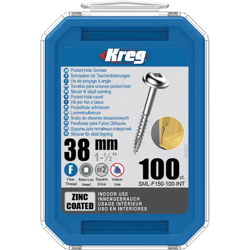 Vente Flash Vis trous de poche Kreg 38mm - Zinc / Maxi-Loc - Filetage fin - 100pcs