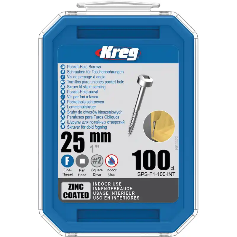 Haute Qualité Vis trous de poche Kreg 25mm - Zinc / Pan-Head - Filetage fin - 100pcs