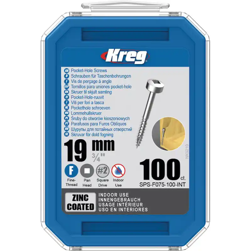 Vis trous de poche Kreg 19mm - Zinc / Pan-Head - Filetage fin - 100pcs Meilleur Choix
