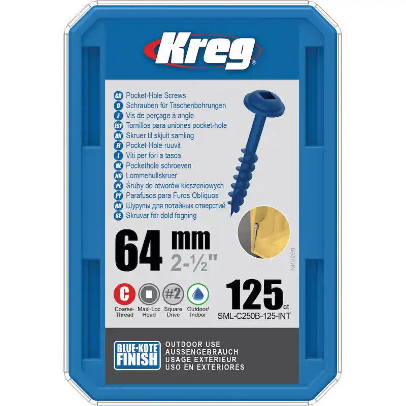 Retour Gratuit Vis trous de poche Kreg 64mm - Blue-Kote / Maxi-Loc - Filetage épai - 125pcs