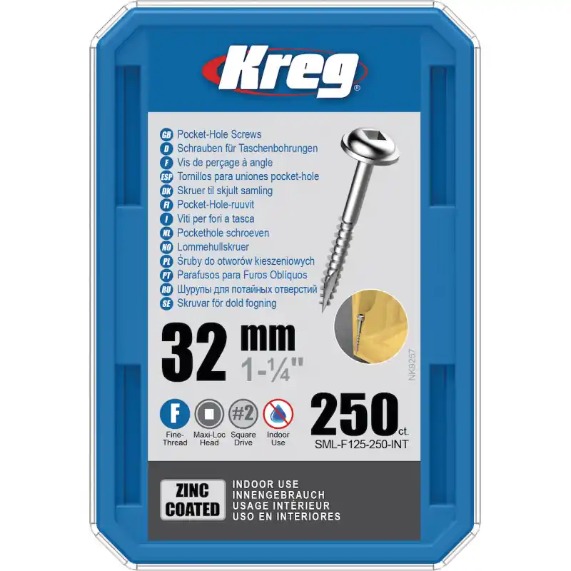 Commander Vite Vis trous de poche Kreg 32mm - Zinc / Maxi-Loc - Filetage fin - 250pcs