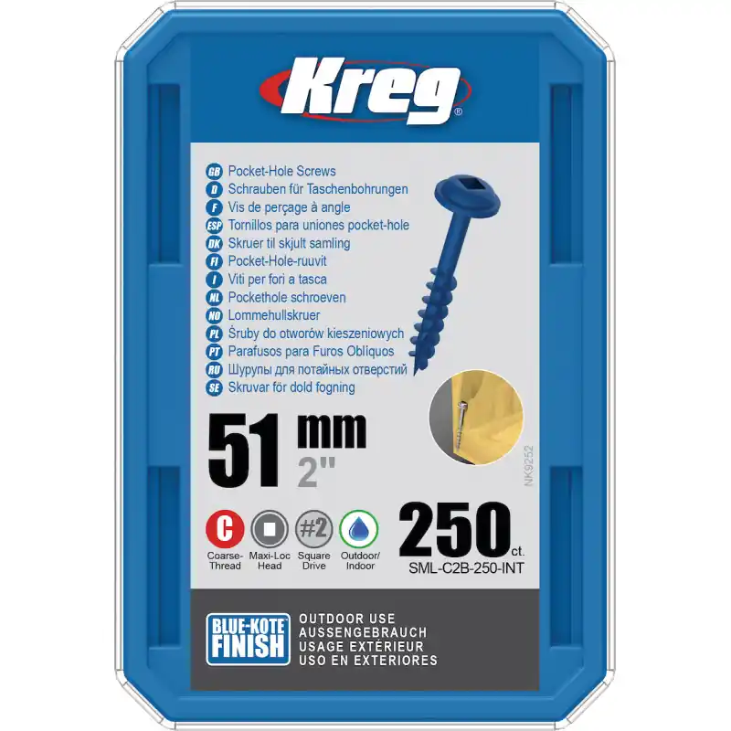 Nouvel Arrivage Vis trous de poche Kreg 51mm - Blue-Kote / Maxi-Loc - Filetage épai - 250pcs