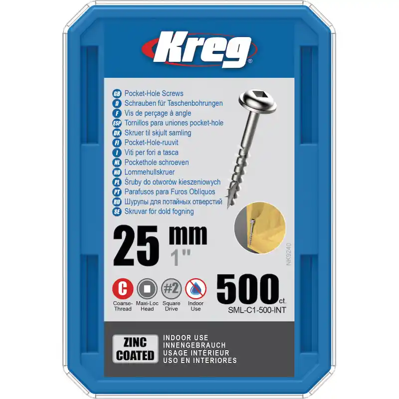 Achat Immédiat Vis trous de poche Kreg 25mm - Zinc / Maxi-Loc - Filetage Epai - 500pcs