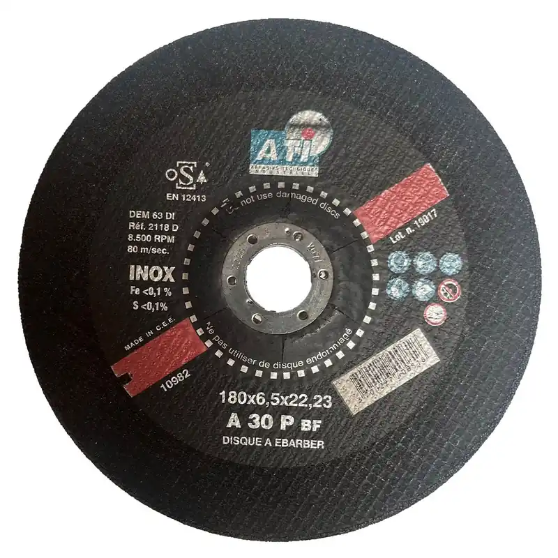 Commander Vite Disque à ébarber INOX Ø 180 x 6,5 x 22 ATI