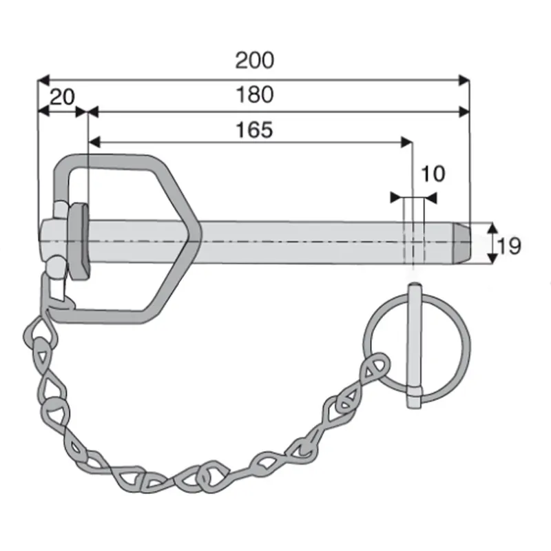 Nouveauté Axe à poignée attelage Ø19 mm cat 1+chainette/goupille Ø10mm