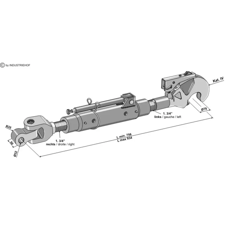 Retour Gratuit Barre de poussée articulation/crochet N3/4 756/954mm