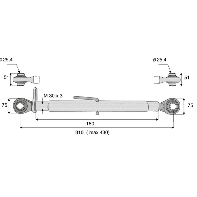Barre de poussée 310/430mm rotule/rotule cat2/2 Soldes