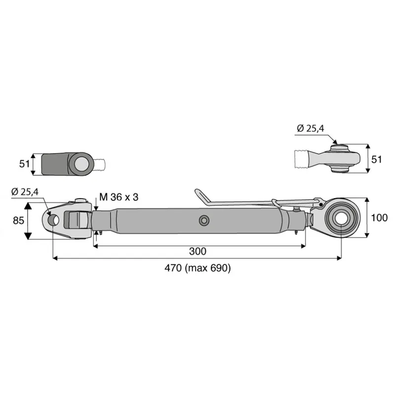 Barre poussée 470/690mm articulation/rotule cat2/2 Offre Exclusive