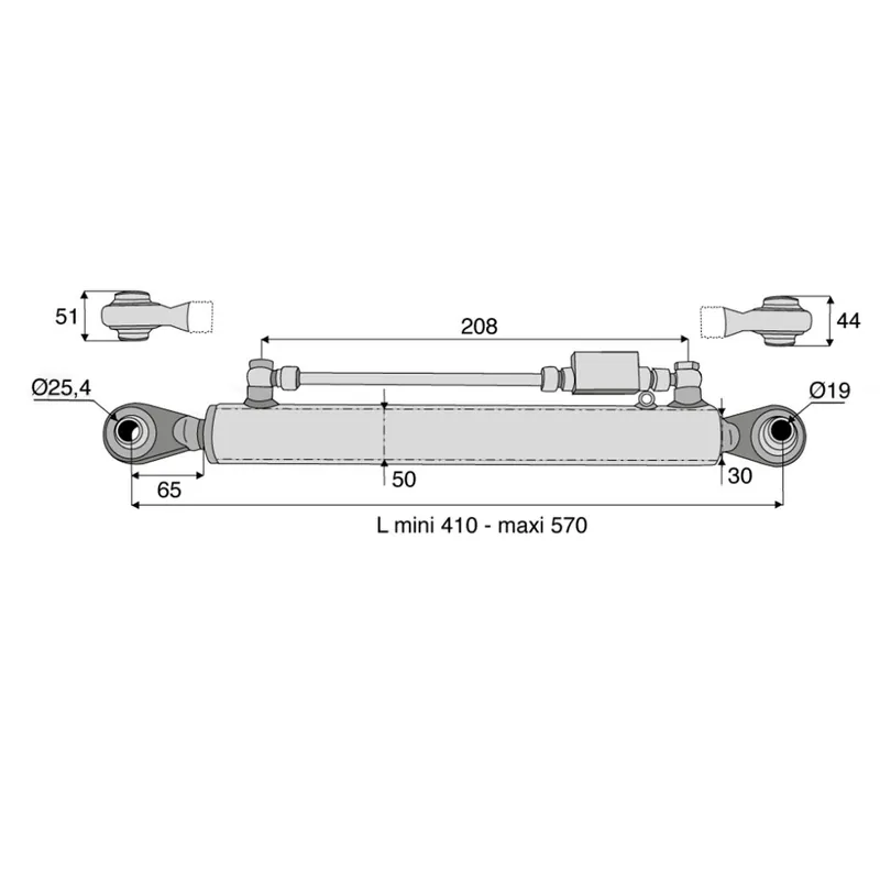 Barre de poussée H cat.2/1 rotule/rotule 410/570mm Paiement Sécurisé