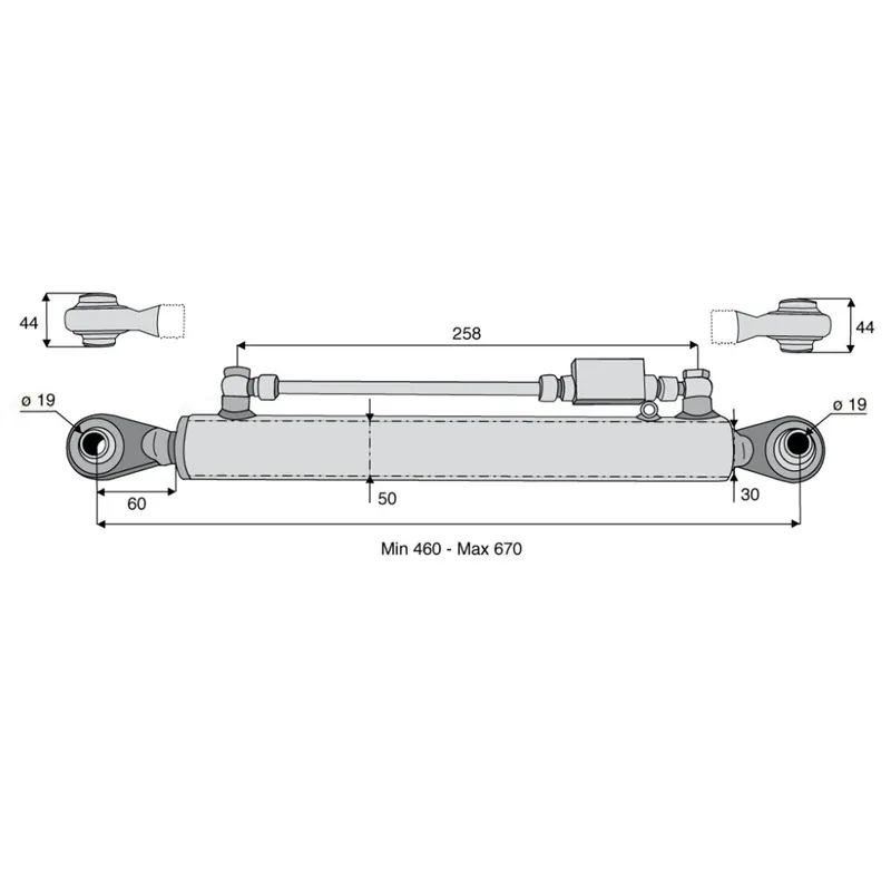 Haute Qualité Barre de poussée hydr cat.1 rotule/rotule 460/670mm