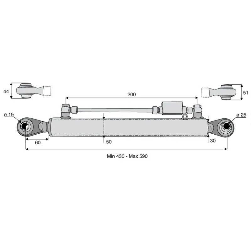 Barre de poussée hydr cat.2 rotule/rotule 430/590mm Haute Qualité