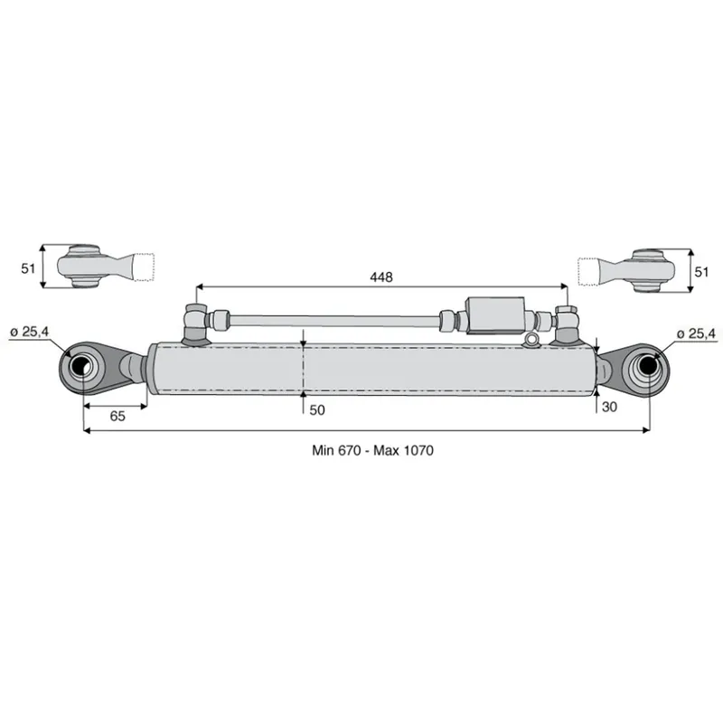 Barre de poussée hydr cat.2 rotule/rotule 670/1070mm Bon Marché