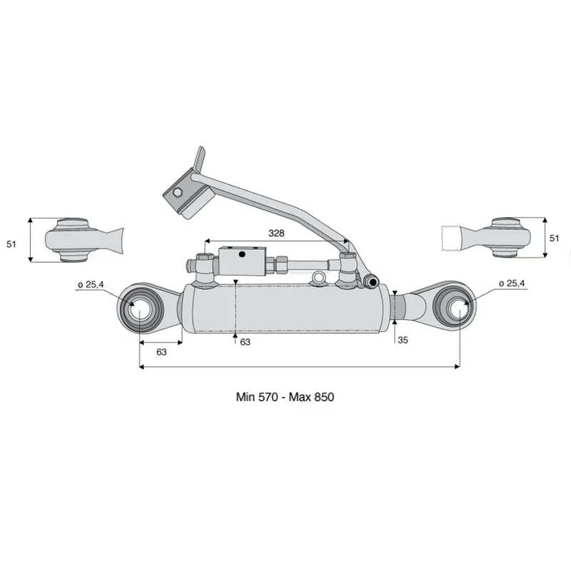 Barre de poussée hydr cat.2 rotule/rotule 570/850mm Meilleur Prix