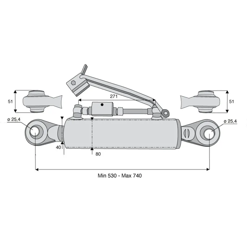 Barre de poussée hydr cat.2 rotul /rotule 530/740mm Nouvel Arrivage
