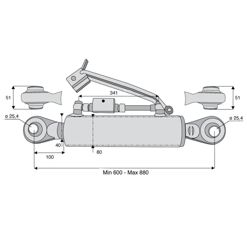Barre de poussée hydr cat.2 rotule/rotule 600/880mm Vente Directe