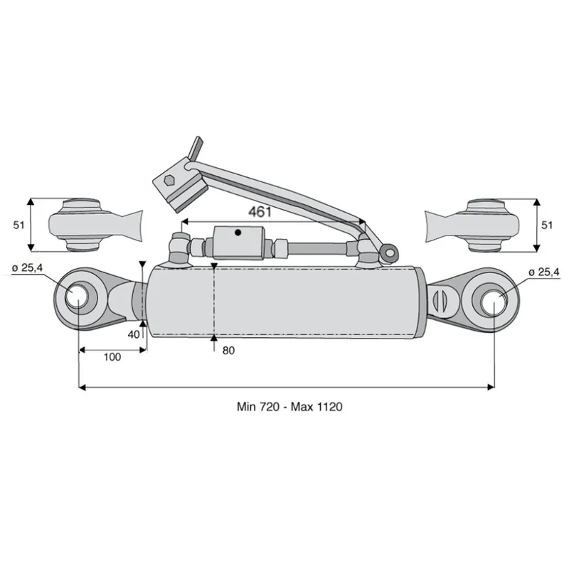 Barre de poussée H cat.2 rotule/rotule 720/1120mm Expédition Rapide