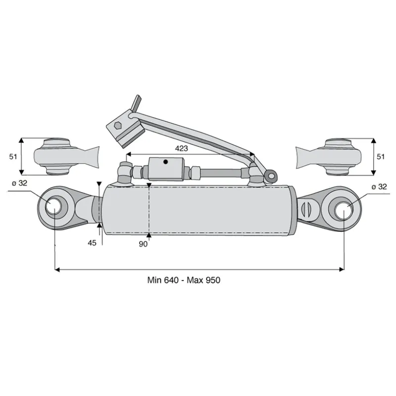 Barre de poussée hydr cat.3 rotule/rotule 640/750mm Solde