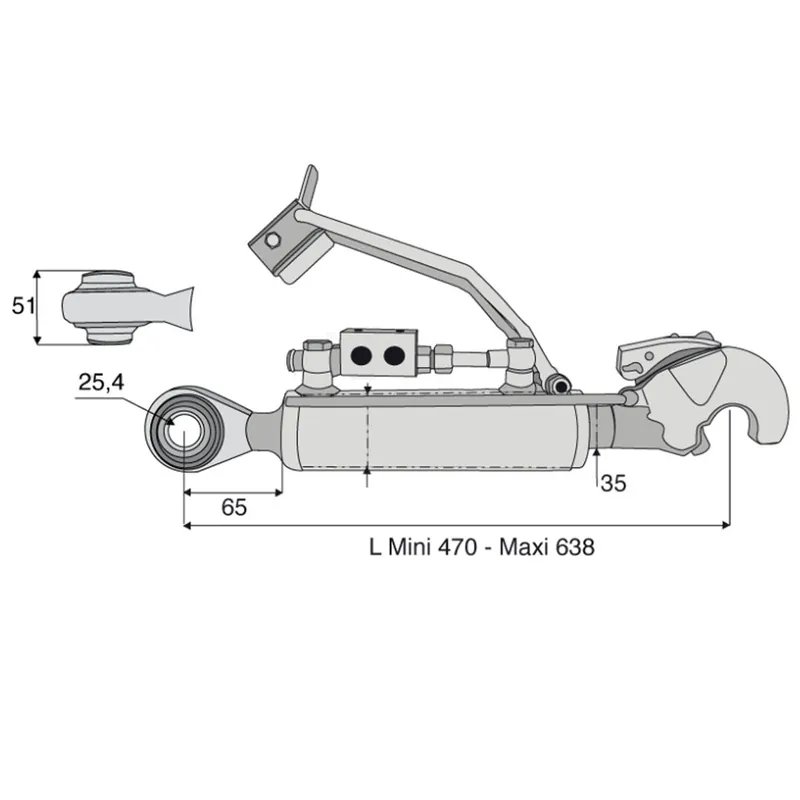 Barre de poussée hydr cat.2 rotule/crochet 470/638mm Retour Gratuit