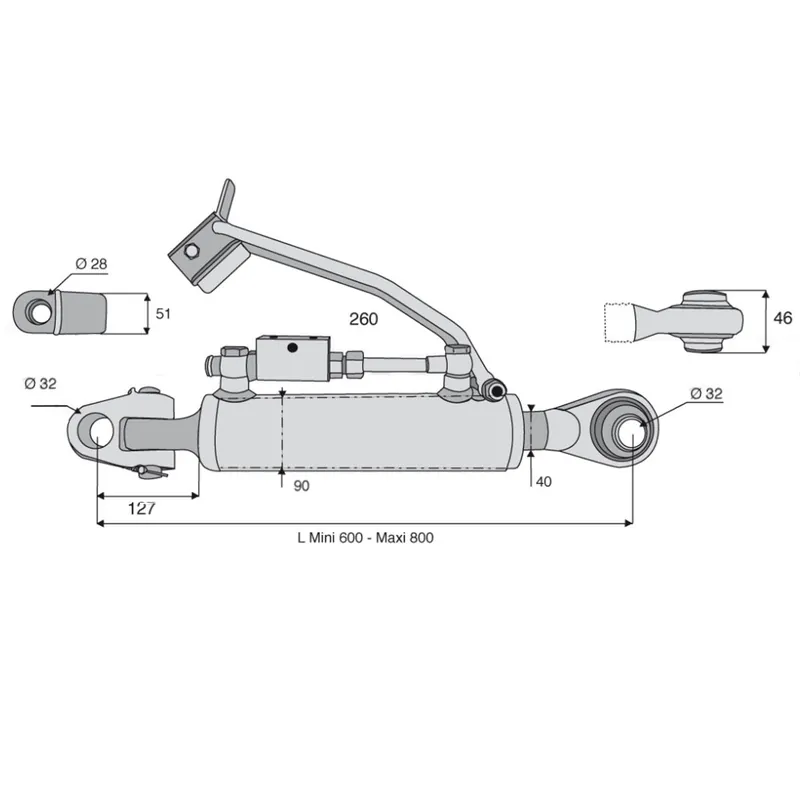 Acheter En Ligne Barre de poussée H cat.3 articulation/rotule 600/800mm